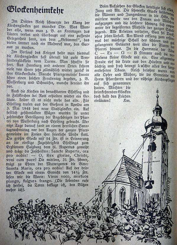 Heimkehr der Glocken nach Kircheiselfing nach dem 2. Weltkrieg